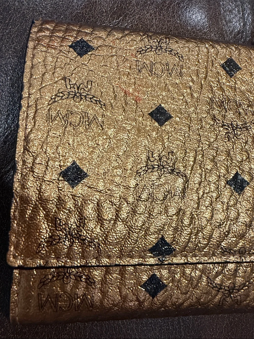 MCM Metallic Gold Logo Fold Wallet